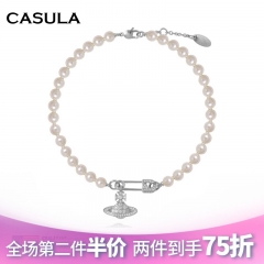 CASULA土星项链女欧阳娜娜同款别针原创个性镶钻叠戴珍珠锁骨链