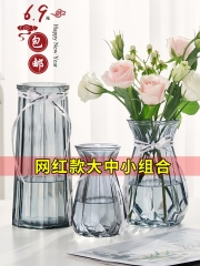 【三件套】简约玻璃花瓶透明水培欧式创意水养插花器桌面摆件客厅 大号