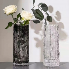 加厚ins风网红极冻冰川花瓶玻璃 透明插花瓶玫瑰鲜花客厅餐桌摆件 树纹