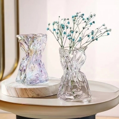 花瓶ins风高颜值小创意折纸褶皱不规则玻璃花瓶水养干花客厅桌摆 琼瑶碎