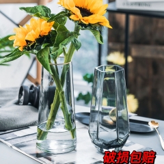 玻璃透明网红小花瓶ins风简约郁金香客厅插花摆件鲜花水培玫瑰 烟灰色