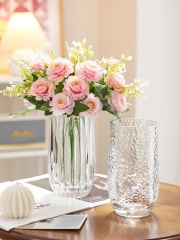 轻奢U型高品质加厚水晶玻璃花瓶透明水培插花瓶客厅餐桌装饰摆件 竖纹
