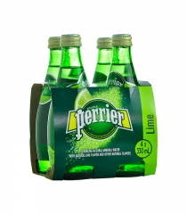 法国巴黎水（Perrier）无糖气泡水充气天然矿泉水 青柠味330ml*4