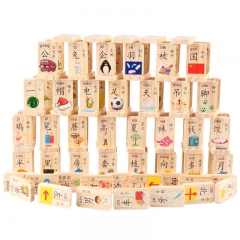多米诺骨牌玩具积木100片双面汉字数字学习水果动物认知木质积木 汉字多米诺 多米诺骨牌
