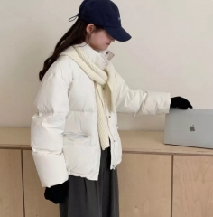 立领短款羽绒服冬小个子围巾白鸭绒加厚保暖外套韩版宽松 S 白色 立领短款羽绒服冬小个子围巾白鸭绒加厚保暖外套韩版宽松 S 白色